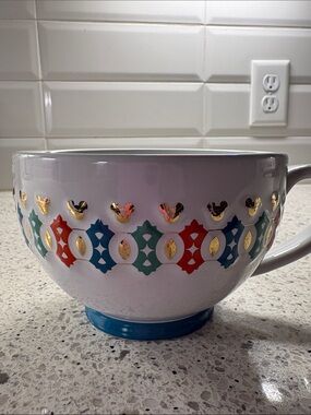 Disney World White Ceramic Mug with Multicolor Pattern and Gold Accents